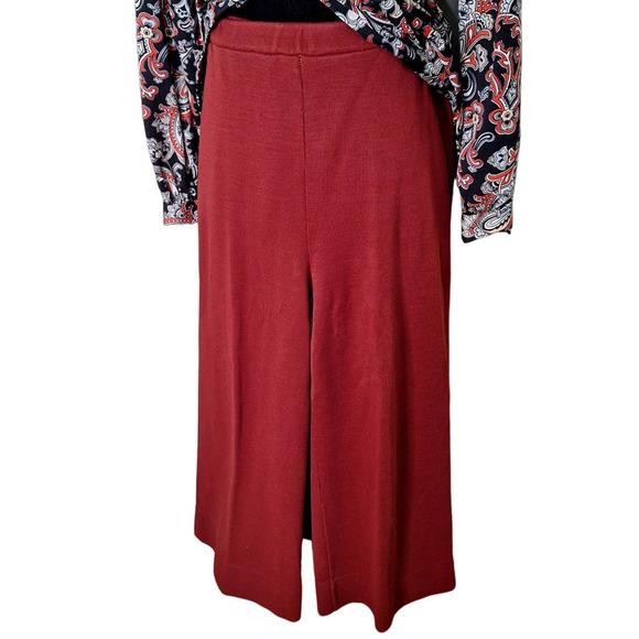 Vintage Pants - Vintage 70s Retro High Waist Rust Red Wide Leg Culottes Cropped Pants